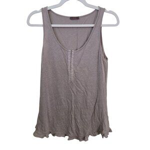 Wrap London Taupe 100% Linen Hook And Eye Closure Ruffled Hem Tank Top Size S